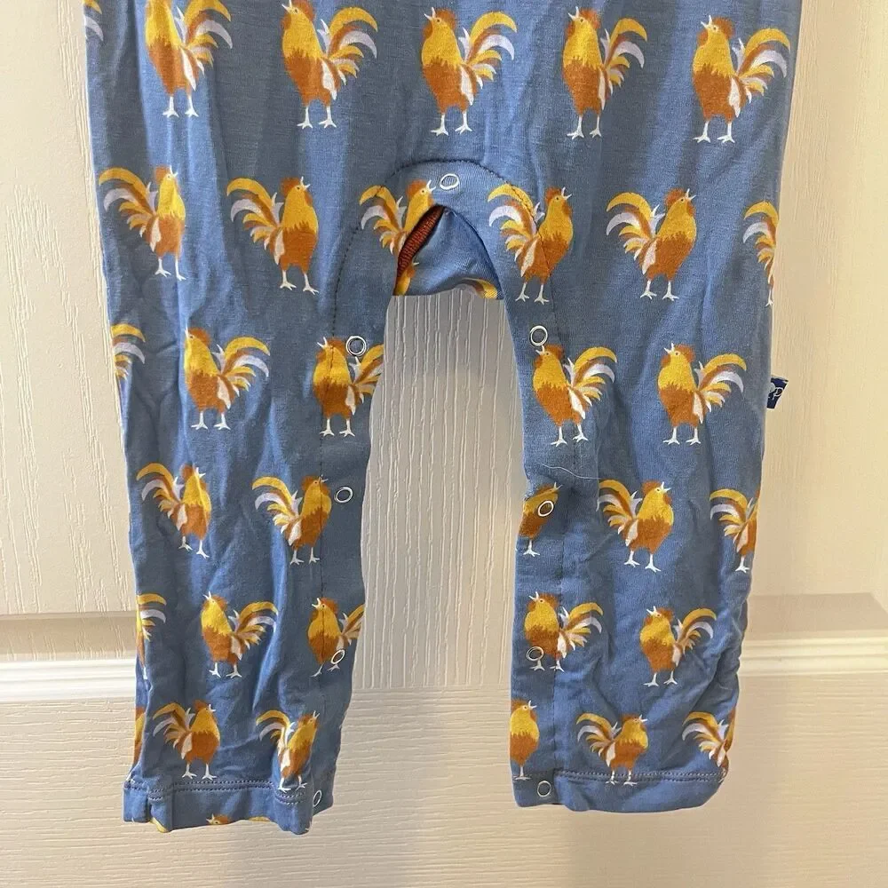 Kickee Pants Blue Parisian Rooster Polo Romper Bamboo Boys Size 18-24 Months